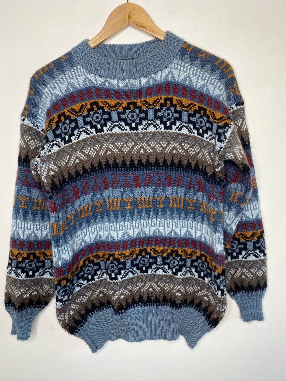 VTG Alpaca Wool Crewneck Sweater Size M/L Native Geometric Peruvian